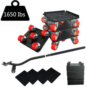 Furniture-Dolly-Furniture-Movers with-5-Wheels, Furniture Sliders Lifters Tool Set for Moving Heavy Duty, Furniture Dollies, Max Capacity 1650Ib Red