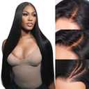 XZZ 26Inch Wear and Go Glueless Wigs Human Hair Pre Plucked Pre Cut 9x6 HD Lace Front Wigs Human Hair 200% Density Straight Wigs Human Hair Pre Everything Black Wig for Women