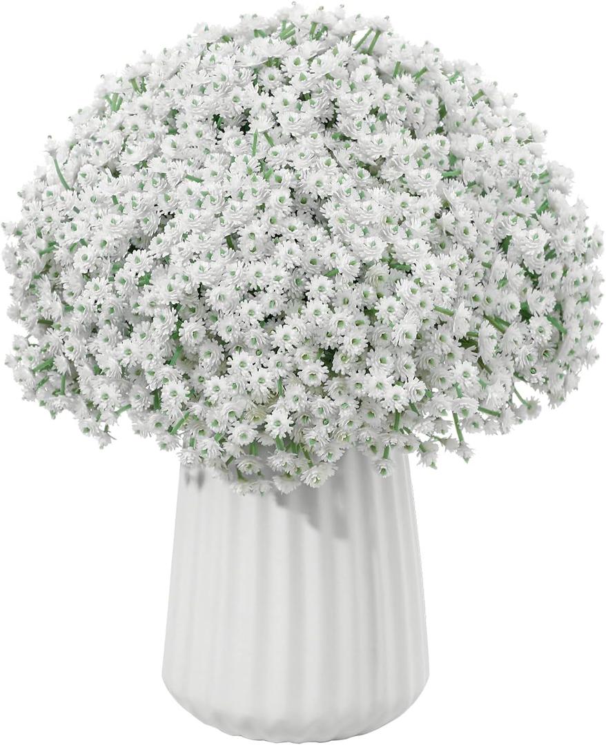 30 Pcs White Artificial Baby's Breath Flowers, Lifelike Rubber Fake Gypsophila Bouquets, 8.26" Short Stems with 1350 Blooms for Wedding Centerpieces, DIY Floral Arrangements & Home Decor