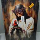 Jesus and Cardinal Canvas Wall Art Jesus with Cardinalis Painting Decor Picture Christian God Red Birds Posters Prints for Dining Living Prayer Room Kitchen Church Wall Bedroom Decoration