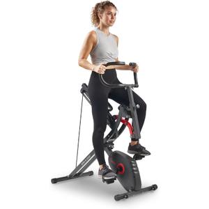 Sunny Health & Fitness Row-N-Ride PRO, Full Body Combo Squat Machine w/Optional Resistance Band, Easy Setup Ab Workout Exercise Equipment for Home, Whole Body Cardio, Optional SunnyFit App Connection