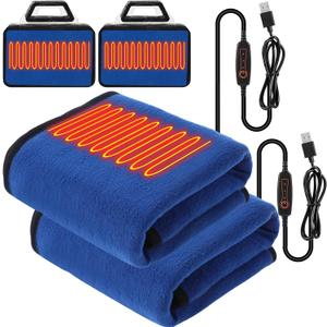 Tuanse 2 Pcs USB Heated Blanket 25"x 35" Heated Car Blanket 5V Portable USB Electric Throw 3 Heat Setting Electric Throw with Timer Temperature Controller for Car Winter Home Office(Navy,Shearling)