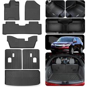 Floor Mats for Acura MDX 2014-2020 (Only for 7 Seat, No Hybrid Models) with Trunk Mat & Backrest Mat TPE All Weather Protection 3 Rows Floor Liner & Cargo Liners Accessories