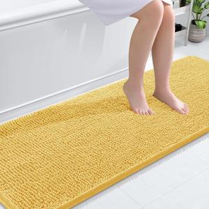 OLANLY Bathroom Rugs 70x24, Extra Soft Absorbent Chenille Bath Rugs, Rubber Backing Quick Dry, Machine Washable Bath Mats for Bathroom Floor, Tub and Shower, Home Decor Accessories, Yellow