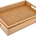 Bamboo Dinner Food Trays for Eating On Couch Party Platters for Serving Food Decorative Tray for Kitchen Counter Rectangle(16.5" Lx11.6''W and 15.5''Lx10.6''W)