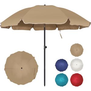 Blissun 6.5ft Patio Umbrella with Push Button Tilt & Height Adjustable, UV50+ Sun Protection with Sturdy Fiberglass Ribs & Iron Pole, Market Umbrella for Outdoor Table Garden Backyard Beach, Tan