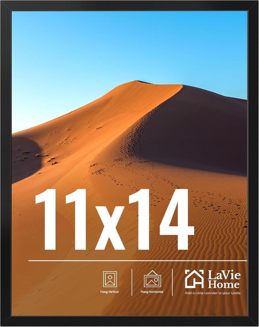 LaVie Home 11x14 Picture Frame for Wall Display, 11 x 14 Black Picture Frame with HD Plexiglas, 11 by 14 Poster Frame 1 Pack, Display Frame for Vertical or Horizontal, Classic Collection