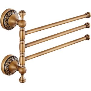 Leyden Swivel Towel Bar, Antique Brass 3 Arm Swing Towel Rack Towel Rotated Bar Holder Brass Wal