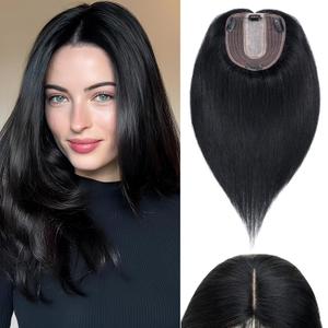 Rich Choices Hair Toppers for Women Real Human Hair 100% Human Remy Toppers NO Bangs for Women with Thinning on Top Clip in Hairpiece 4"x4.7"Lace Base 18 Inch #1 Jet Black