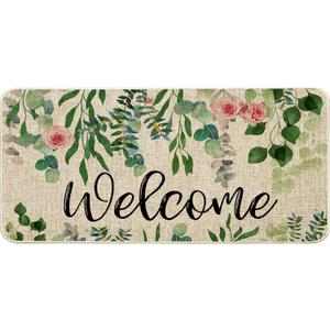ORTIGIA Welcome Outdoor Doormat Indoor Patio Spring Eucalyptus Leaves Door Mats Non-Slip Durable Entrance Mat for Home Entrance, Outside Entry, Yard, Floor, Patio 17x36INCH