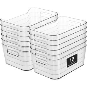 Heyuzb 12 Pack Plastic Storage Bins, Clear Pantry Organizers and Storage, Multi-Use Organizer Bins for Kitchen, Office, Fridge, Cabinet and Shelf Organization