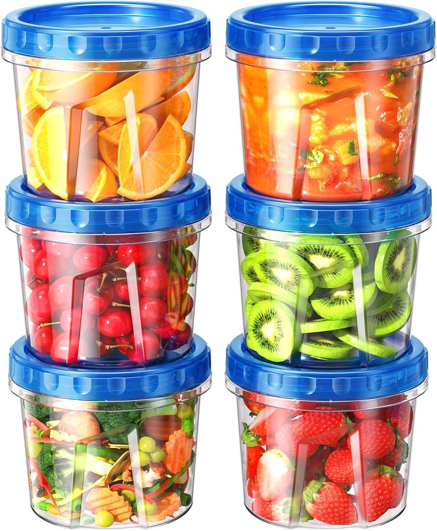 BiuLeon 6 Pack-24 oz Freezer Storage Containers, Plastic Food Storage Containers with Twist Top Lids, BPA Free and Reusable Soup Containers with Lids, Leakproof/Microwave/Dishwasher Safe