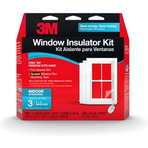 3M Indoor Window Insulation, Insulator Kit for 3 Windows 3ft x 5ft, Keeps Cold Air Out and Warm Air In, Includes Heat Shrink Window Film and Scotch Window Film Mounting Tape (2130W-6)