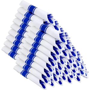 400PCS Pre Rolled Blue Plastic Silverware Sets - Heavy Duty Blue Cutlery - Include 100 Pack Wrapped Disposable Utensils with Napkins for Parties & Dinners & Weddings & Graduation