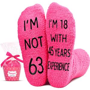 HAPPYPOP 70 Year Old Birthday Gifts - 61 62 63 64 65 66 67 68 69 70 Birthday Socks in Pink (18 With 45 Years Experience Fuzzy Pink)