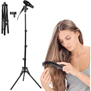 Shouken Adjustable Hands-Free Hair Dryer Stand Holder-64.4 inches,360 Degree Rotation,Blow Dryer Holder Countertop With Non-Slip Tripod and Universal Clip