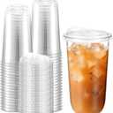 LemonRoad 50 Sets Plastic Cups with Strawless Sip Lids, Thickened Round Bottom PET Disposable Clear Cups for Iced Coffee Smoothie Cold Beverage Coffee Shops and Party Catering (Clear,20 oz)