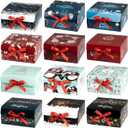ARTLYMERS Christmas Gift Boxes with Lids, 12 Pack Gift Box and Red Ribbon Christmas Themed Pattern Small Gift Boxes for Xmas Presents Gifts Easy Assemble