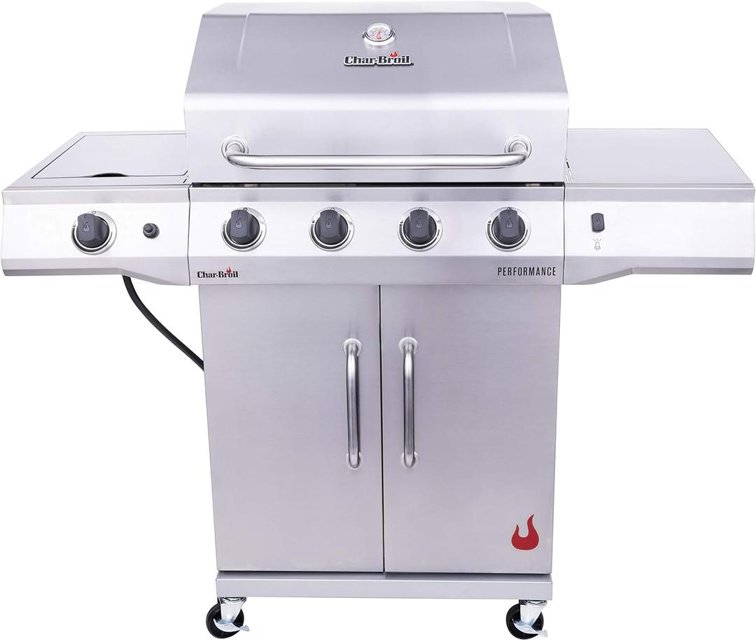 Charbroil Performance Series Convective 4-Burner with Side Burner Cabinet Propane Gas Grill, Stainless Steel - 463354021 (Silver)