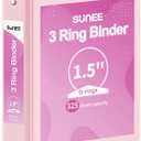 SUNEE 3 Ring Binder 1.5 Inch 1 Pack, Clear View Binder Three Ring PVC-Free (Fit 8.5x11 Inches) for School or Office Supplies, Pink