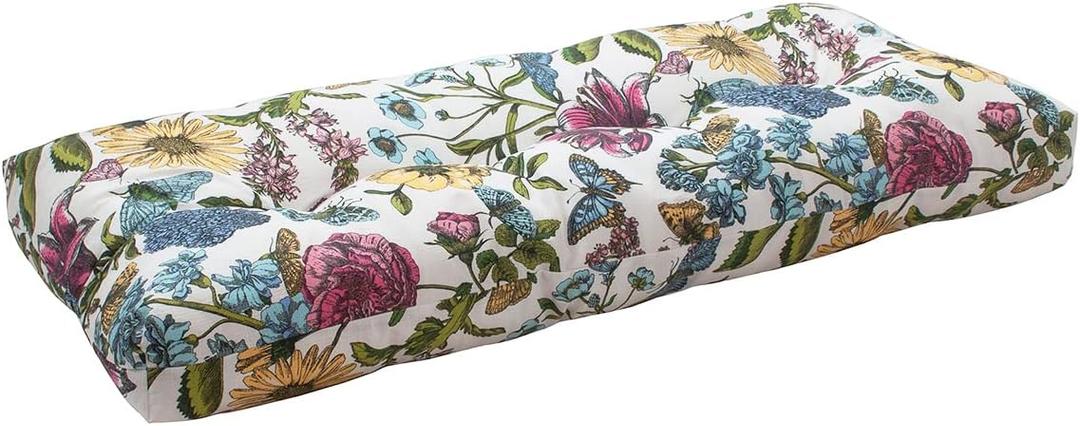 Outdoor Bench Cushion 45 x18 inch with Non-Slip Grips,Water Resistant Porch Swing Cushion,Bench Pillow Pads,Floral Tufted Cushions for Patio Garden Furniture,45" Seat Cushions(Butterfly Flower)