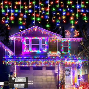 Colored Christmas Lights Outdoor, 33ft 400 LED Icicle Lights for Outside House with Connectable Clear Wire 8 Modes Timer, Plug in Waterproof for Home Holiday Eaves Yard Party Room Indoor Decoration (Multicolor)