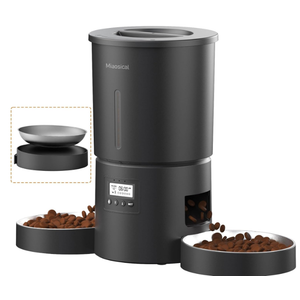 Dual Automatic Cat Feeder 2 Cats,6 Meals/Day,12 Portions/Meal,4.2L Dual Power Double Bowls Feeder,Dry Food Auto Pet Dispenser,10S Voice Record,Flexible Schedule Timer (Black,Stainless Dual Bowls)