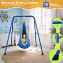 Heavy Duty Sensory Swing Frame for Kids - Indoor Outdoor Metal Stand with Cotton Pod Swing - 200LBS Capacity Blue Therapy Swing for Autism, ADHD, Special Needs - Easy Install