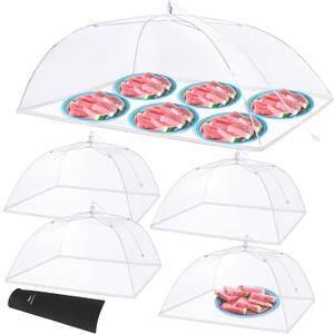 Anpro Food Covers for Outdoors  + 5 Large Pop-Up Mesh Food Tents, Collapsible Reusable Bug-Proof Nets for Picnics, BBQs & Camping, Stainless Steel Frame
