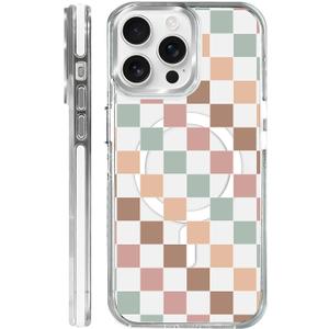 for iPhone 14 Pro Case [Compatible with Magsafe],Girls Women Clear Magnetic Case Silicone Shockproof Protective Cover with Pattern Colorful Checkerboard