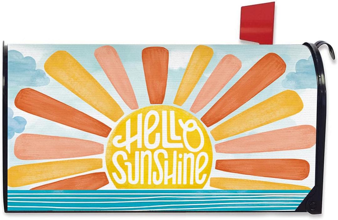 Hello Sunshine Sun Boho Mailbox Cover Magnetic Standard Size 20.5" x 18", Spring Summer Sea Ocean Decorative Post Letter Box Wrap Decor, Bohemian Seasonal Garden Yard Outdoor Decoration