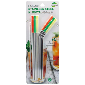 Biosmart Reusable Stainless Steels with Silicone Tips, 4 straws & 1 cleaning brush