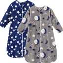 Fleece Baby Sleep Sack 0-6 Months Long Sleeve 2.0 Tog Baby Wearable Blanket with 2-Way Zipper Warm Sleeping Sack for Toddler Infant Newborn - Small Blue Grey Pentagram