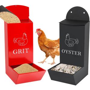 2Pack Chicken Grit Feeder, Metal Oyster Shell Feeder with Lid, Hanging Gravity Chicken Poultry Feeders Trough, Coop Accessories Supplies