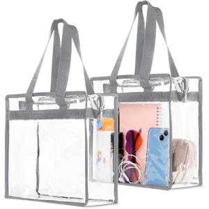 Clear Bag for Stadium Events Approved, 12x6x12 Large Transparent Tote, Clear Bag for Gym Concert Sports (Gray)