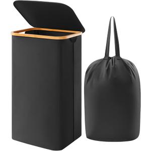 Lifewit 100L Laundry Basket with Lid, Clothes Hampers for Laundry with Bamboo Handles and A Removable Bag, Large Foldable Laundry Hamper for Bedroom, Bathroom, Dorm, Laundry Room, Black