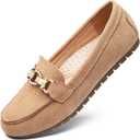Cvistpieo Loafers for Women Business Casual Shoes Comfortable & Lightweight Penny Loafers Slip On Work Flats Suede Beige Size 10 Wide Width