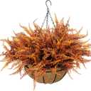 Fall Hanging Basket Artificial Boston Ferns Fall Porch Decor Outdoor Artificial Flowers 8 Bundle Faux Fern Plant Fake Silk Greenery Flower UV Resistant Realistic Shrub Bushes Autumn Home Table Decor