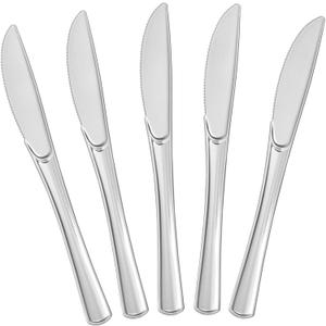 BESTVIP 100 Count Silver Plastic Knives, Solid and Durable Plastic Knives Disposable, Heavy Duty Look Like Real Cutlery, Utensils Perfect for Parties, Weddings, Christmas, Special Occasions