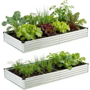 Foxlang 8x4x1ft(2 PCS) Galvanized Raised Garden Bed,Outdoor Planter Box Metal Patio Kit Planting Bed for Vegetables Flowers Herb,Silver