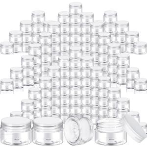 SATINIOR 100 Pcs Plastic Jars with Lids Small Containers Lids Wide Mouth Small Plastic Containers for Lotion Cream Rhinestones Body Butters Travel Storage(1 oz,Clear)
