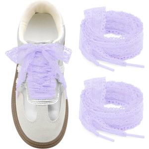Flat Lace Shoelaces for Women: 2 Pairs 2.3CM Wide Lacy Shoe Laces | Lace Fancy Designs, Soft and Elastic, Free Cut for DIY Decorations