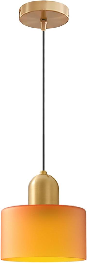 Modern Glass Pendant Light, E26 Hanging Light Fixture with Gold Metal Socket, Adjustable Cord Ceiling Lighting for Kitchen, Dining Room, and Bedroom (Orange)