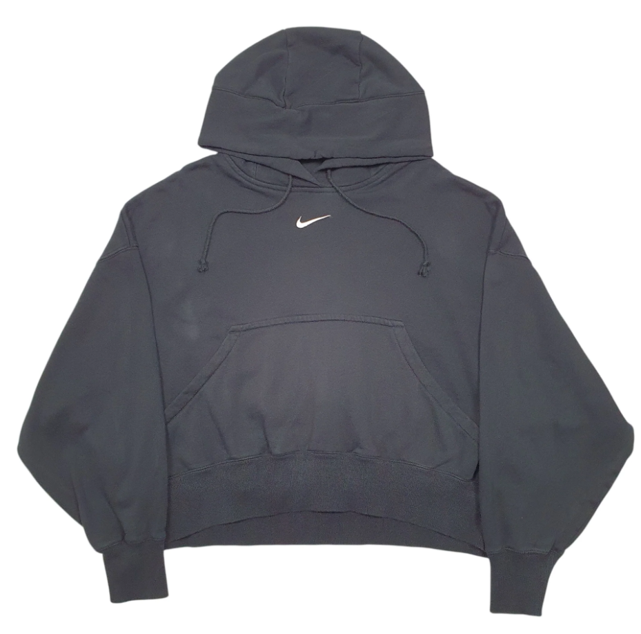 Nike Cropped Oversized Gym Workout Hoodie Cotton Sweatshirt Jumper Womens M Dark Grey