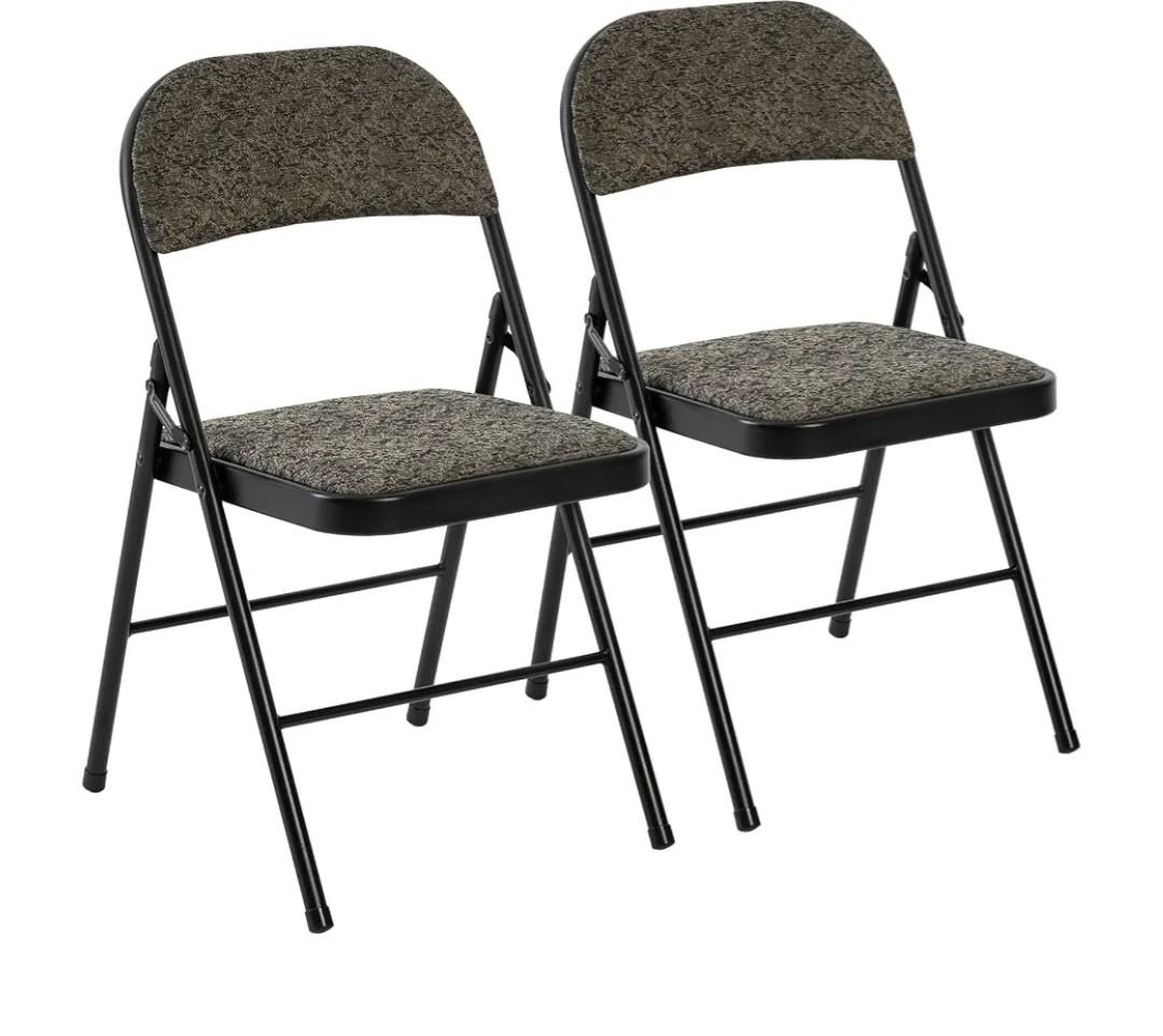 DUMOS Padded Folding Chairs 2 Pack, Dining Patio Chairs, Outdoor HomeFabric Padded Cushion Back, Portable Stackable, Wedding Party, Patio Garden, Black Grey