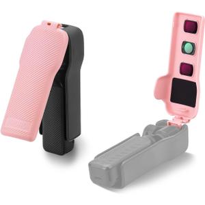BRDRC Pocket 3 Cover Case Accessories, Gimbal Flip Protective Cover Lens Protector Cap Holds 3 Filters for DJI Osmo Pocket 3 Creator Combo (Pink)