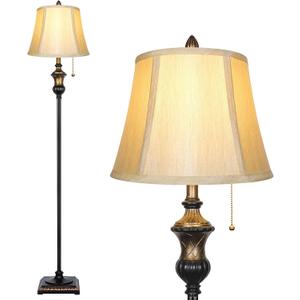 TOBUSA Traditional Floor Lamp, Classic Standing Lamp with Bronze Fabric Shade, Vintage Elegant Tall Pole Lamp for Living Room Bedroom Office Reading, Rustic Upright Floor Lights, Pull Chain Switch (Black)