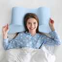 AM AEROMAX Back Sleep Training Pillow Standard Size – Ergonomic Memory Foam for Back Sleepers, Improves Posture, Reduces Neck & Shoulder Pain, Breathable Washable Blue Cover