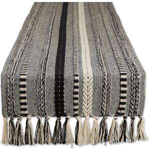 DII Farmhouse Braided Stripe Table Runner Collection, 15x108 (15x113, Fringe Included), Black