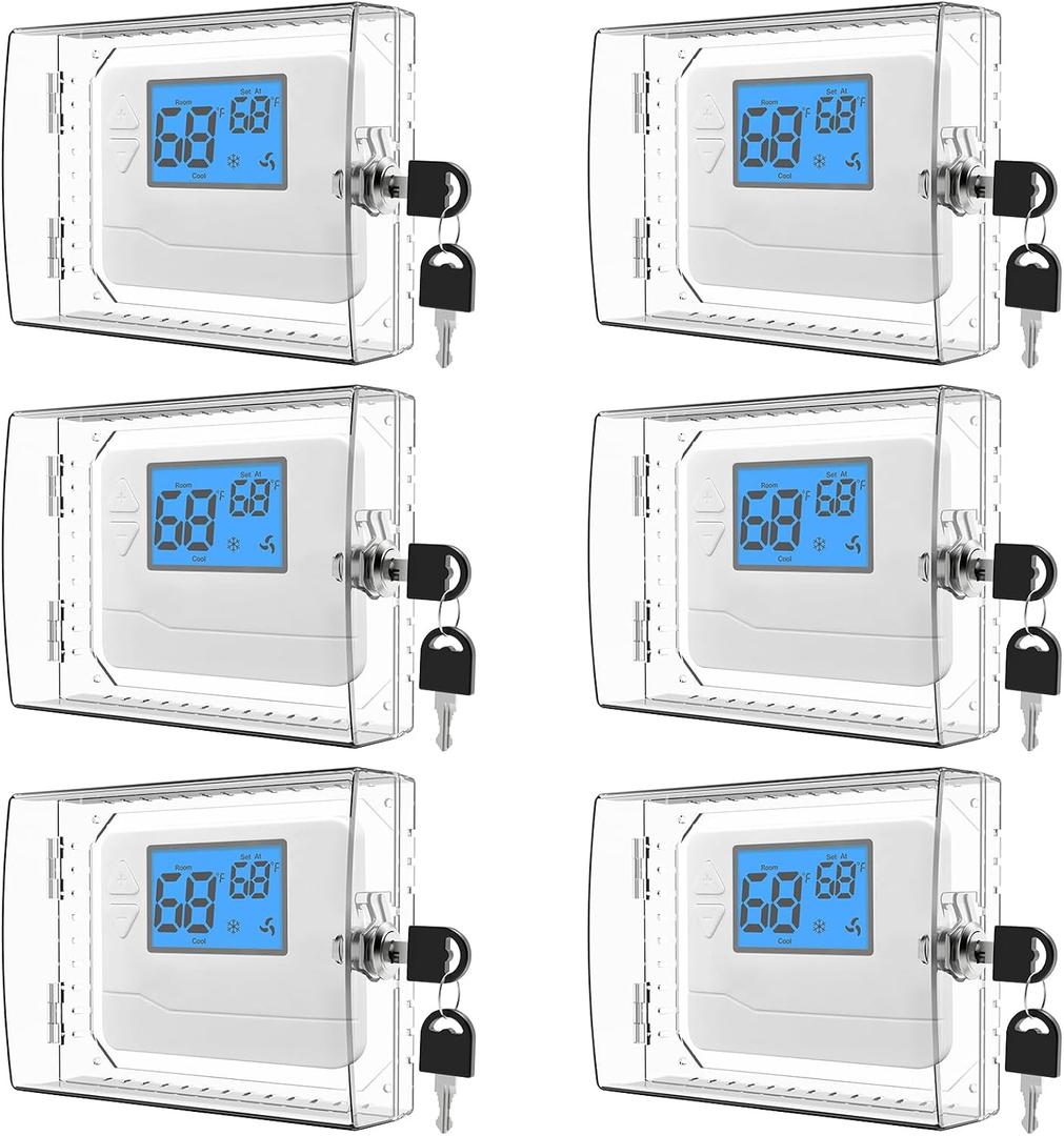 6 PCS Universal Clear Thermostat Lock Box with Key, Compatible with Most thermostats, AC Thermostat Cover with Lock Fits Thermostats 5" H x 7" W or Smaller Thermostat on Wall